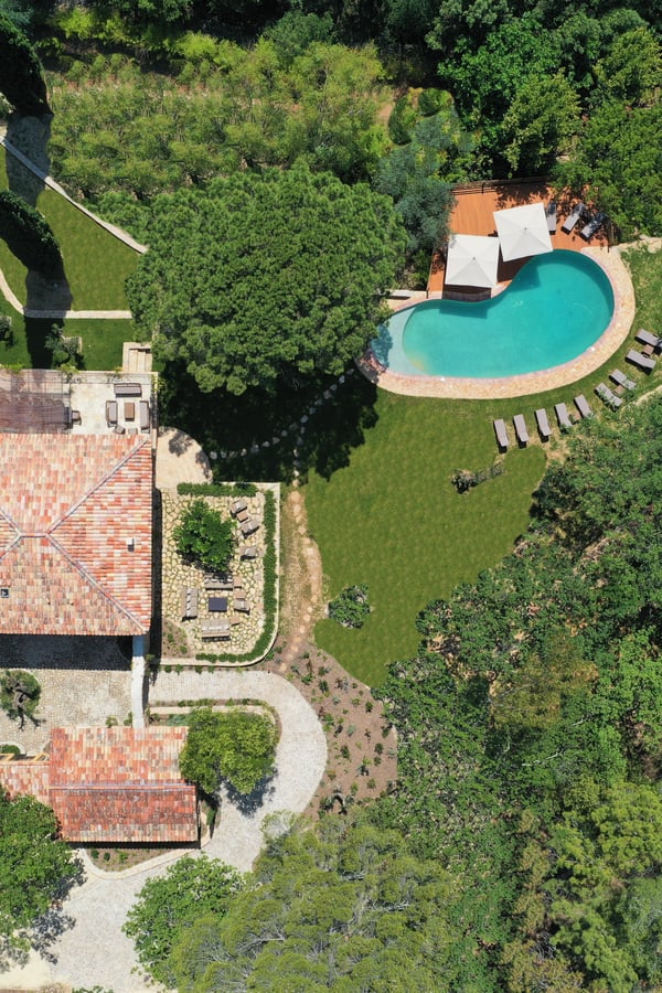 drone shot of villa