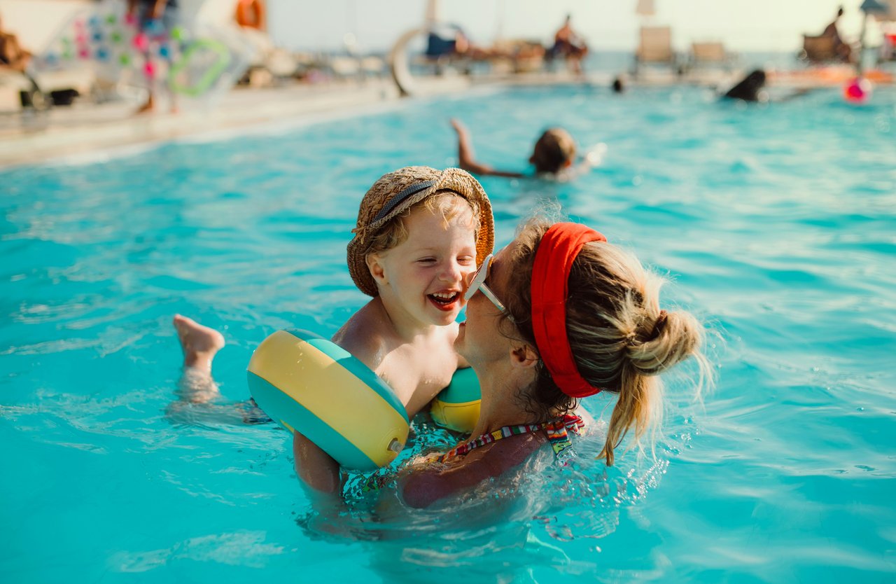 woman and child in water