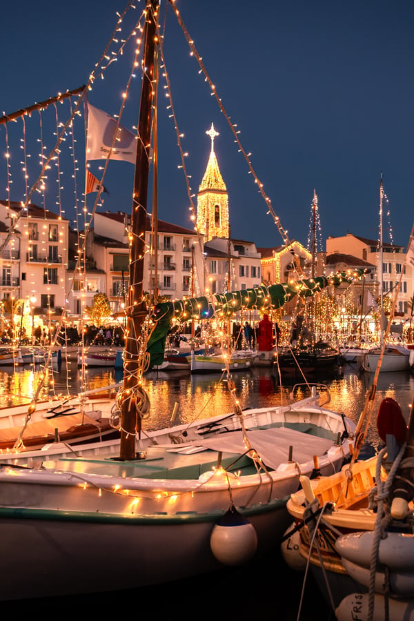 boats and christmas lights