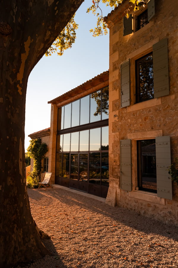 villa exterior at sunset